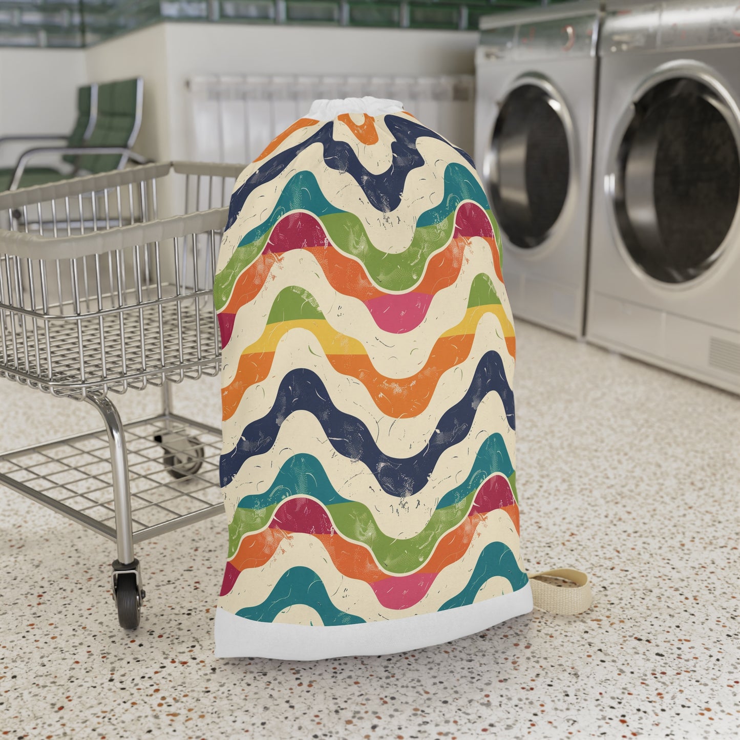 "Retro Waves Laundry Bag - Vibrant seamless pattern for stylish laundry transport"