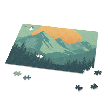 "Mountain Bliss Jigsaw Puzzle - Piece together tranquil minimalist mountain landscape for inner peace"