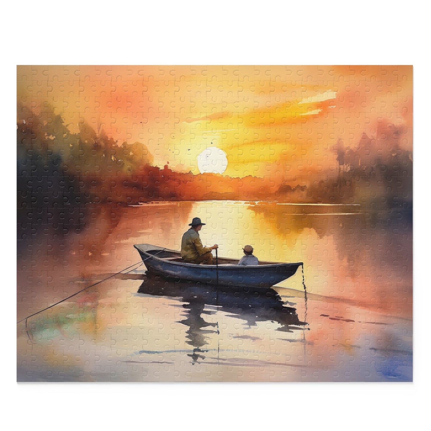 Tranquil Fisherman Sunset Jigsaw Puzzle - Vibrant Colors, Relaxing Entertainment