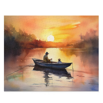 Tranquil Fisherman Sunset Jigsaw Puzzle - Vibrant Colors, Relaxing Entertainment