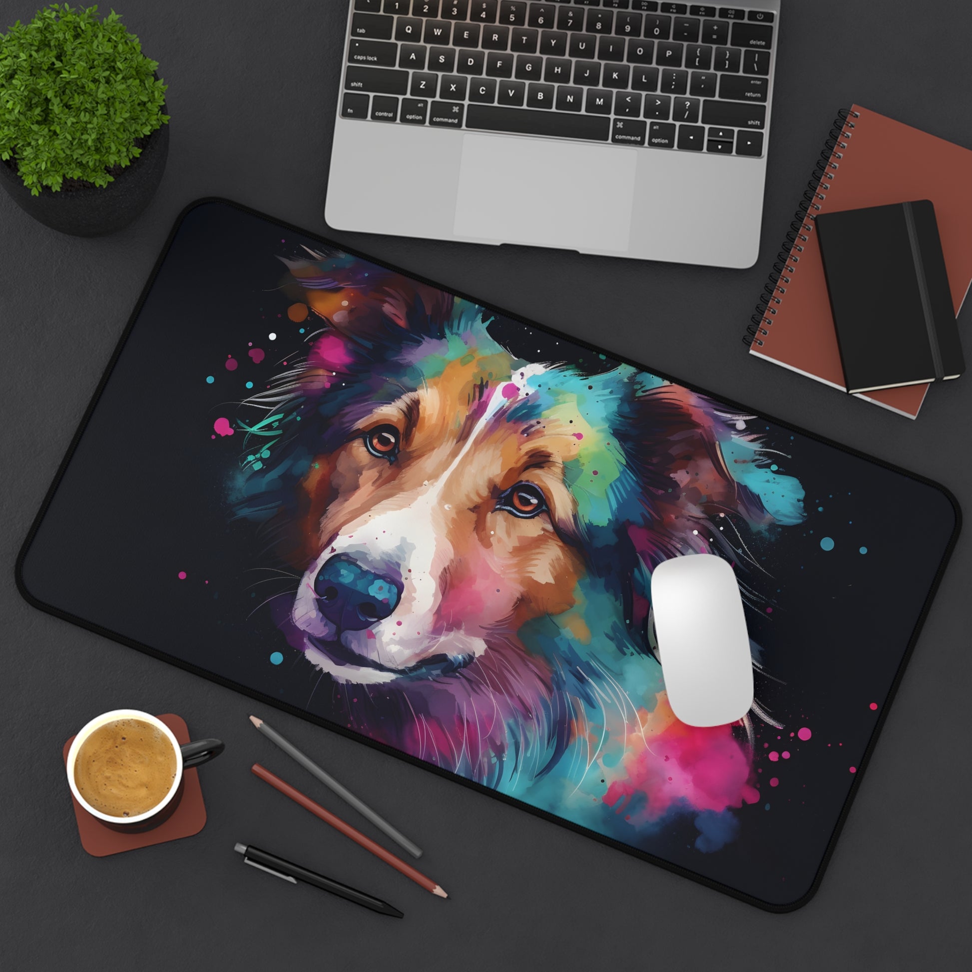 "Cute Collie Desk Mat - Bring charm to your workspace with this adorable desk accessory, perfect for protecting and adding cuteness to your office decor."