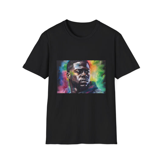 Comedic Genius in Vibrant Radiance | T-Shirt | artistic designs, fashion-forward tees, funny graphic tees, humorous t-shirts, neon colors, statement tees, stylish graphic tees, trendy t-shirts, unique graphic tees, watercolor fashion | Prints with Passion