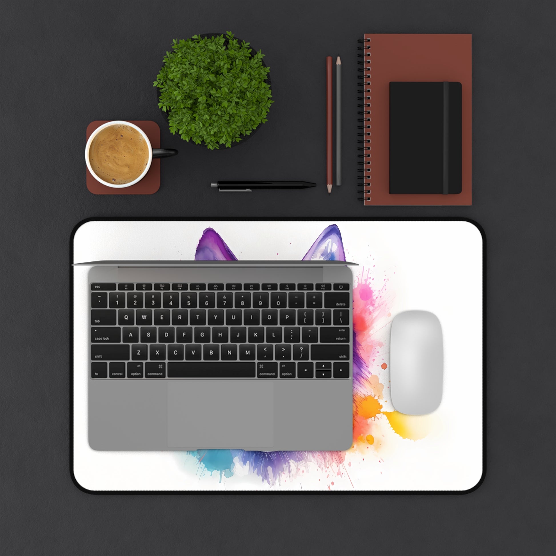 "Vibrant and cute Husky Haven desk mat to spruce up workspace decor"