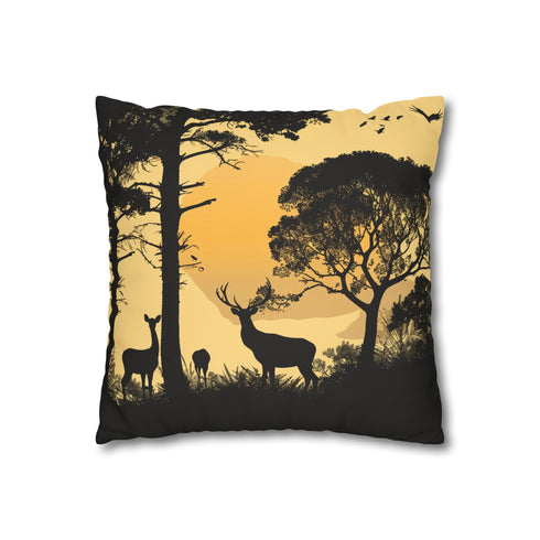 Nature Wildlife Silhouette (Edition II) — Faux Suede Cushion Cover — Double-Sided Back & Concealed Zip Detail