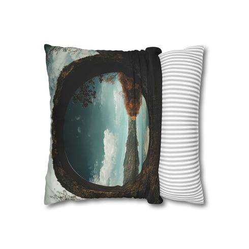 Mirror Reflecting a Different Universe — 40×40 Cushion Cover — Sofa & Living Room Lifestyle View