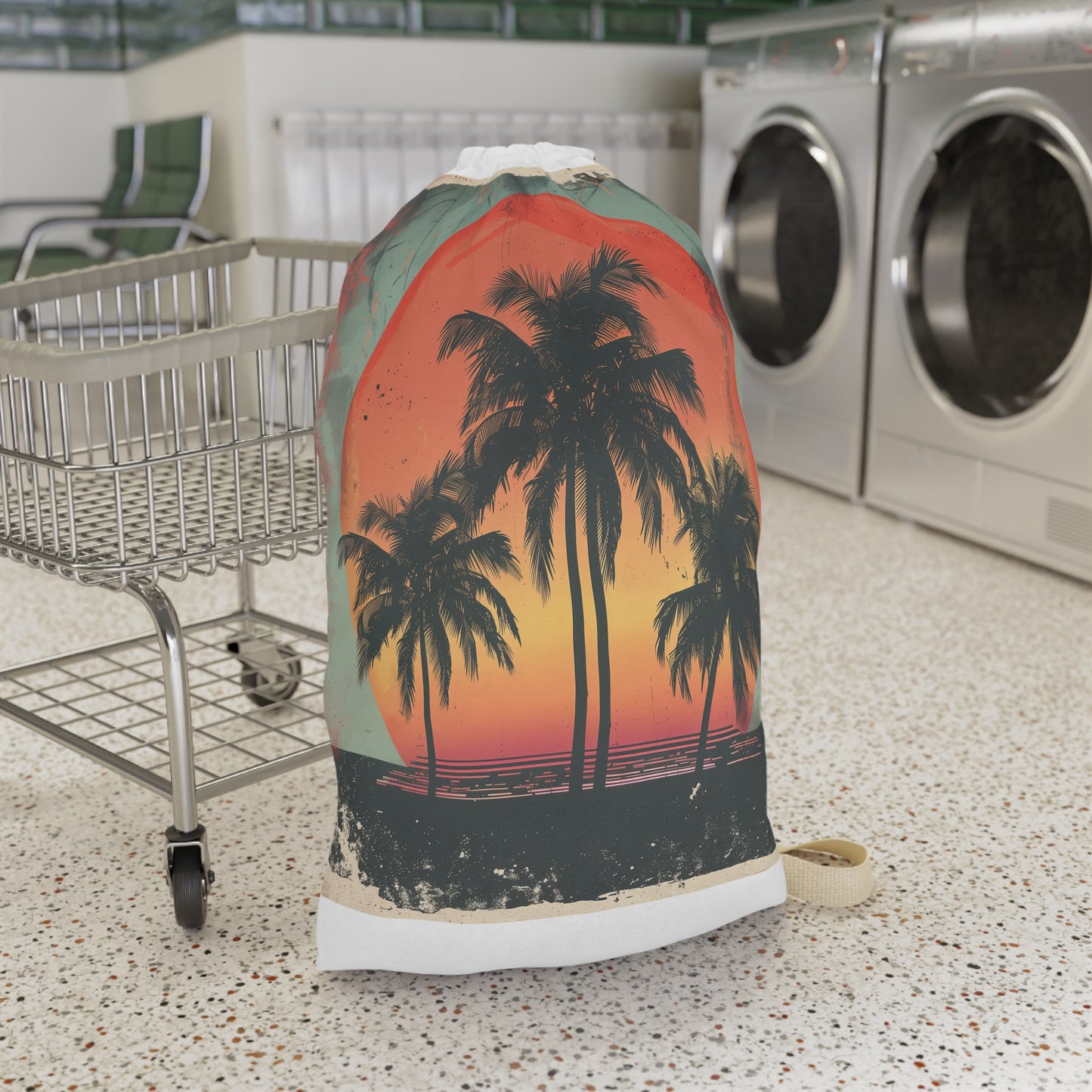 "Retro Sunset Palm Tree Laundry Bag for Stylish Organization and Transport"