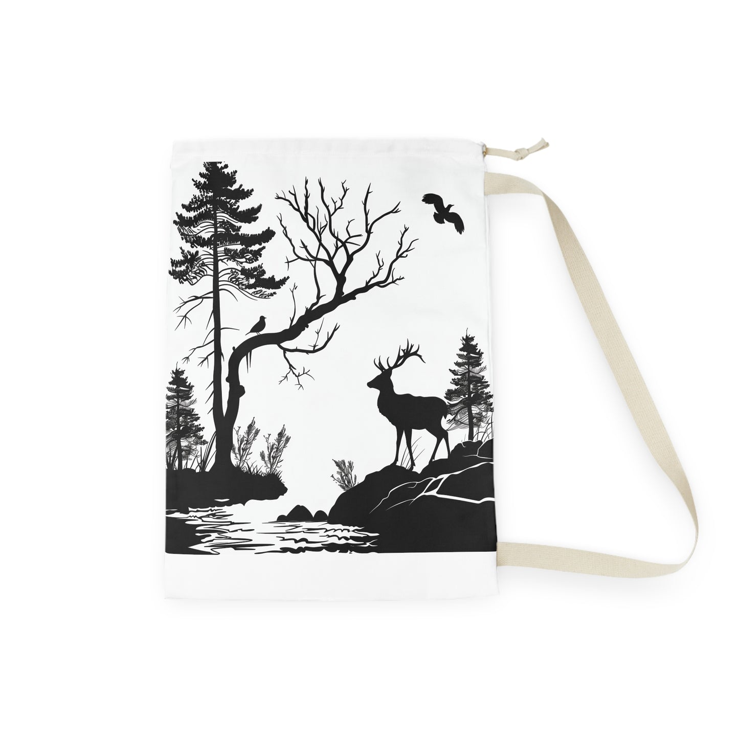 "Nature-inspired wildlife silhouette laundry bag for stylish laundry routine"