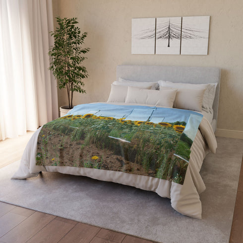 Sunflower Field with Floating Mirrors — Plush Fleece Throw Blanket — Product Detail View 9