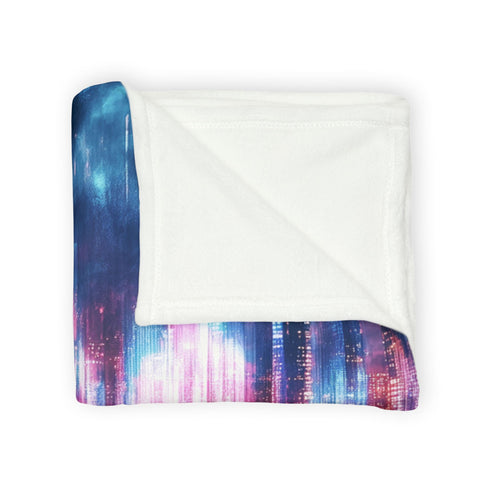 Digital Waterfall Cascading Across Skyline — Plush Fleece Throw Blanket — Product Detail View 8