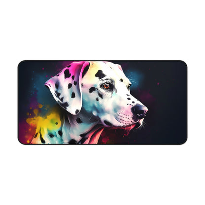 Add some doggy charm to your workspace with our "Dalmatian Dream Desk Mat." Durable material and charming design make it a practical and stylish addition to your desk setup.