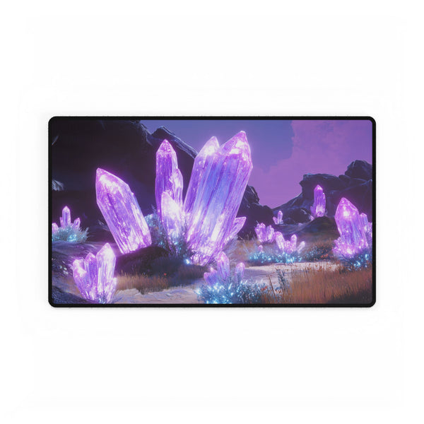 Neon Crystals Blooming in Wasteland — XL & XXL Desk Mat — Gaming & Workspace Desk Setup View