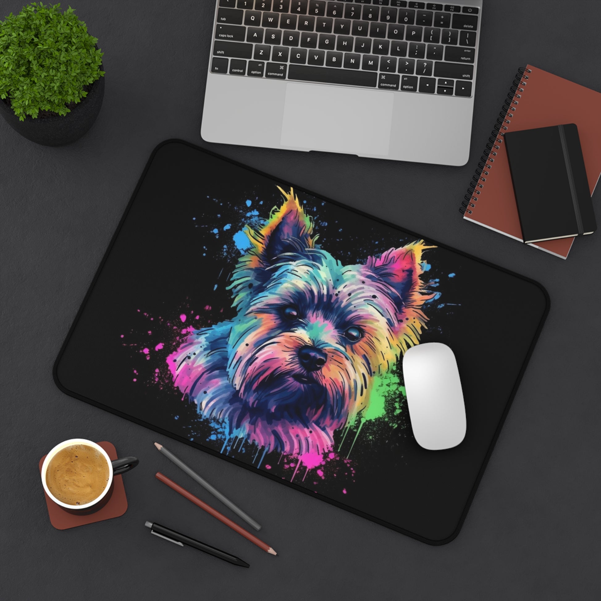 "Adorable Yorkie Pup Desk Mat - Cute Yorkshire Terrier design to protect and style your workspace"