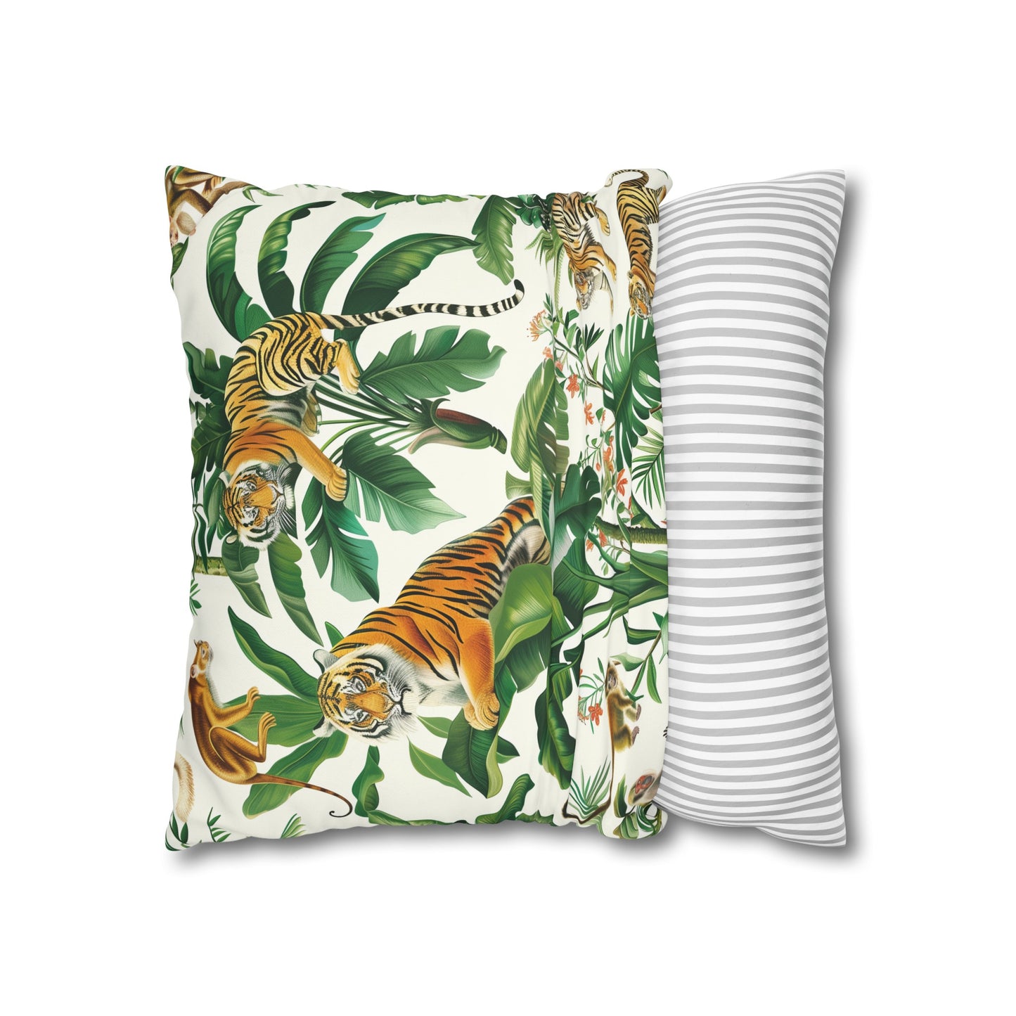 "Transform your bedroom with Tiger Jungle Safari pillowcase - majestic tigers in lush green foliage for stylish comfort"