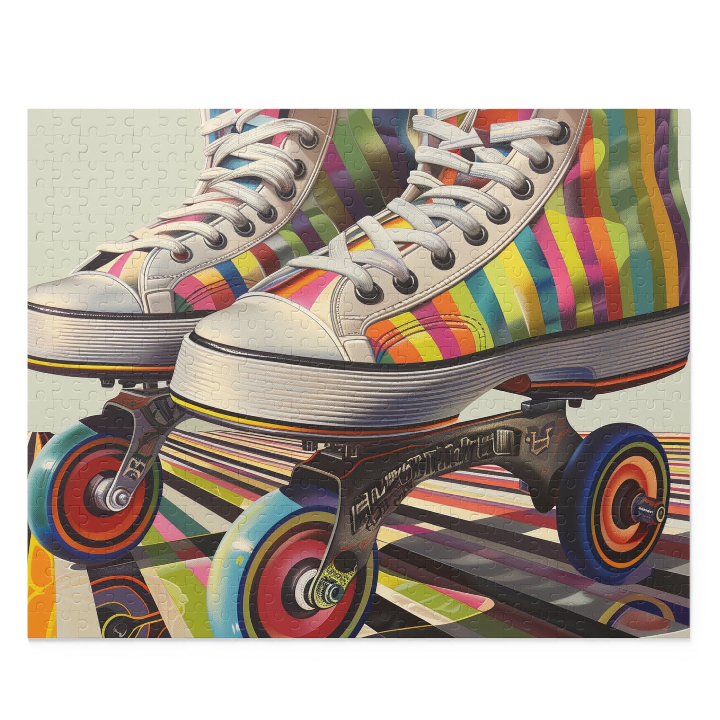 Colorful Retro Roller Skate Stripe Jigsaw Puzzle - Fun vintage design for puzzle lovers