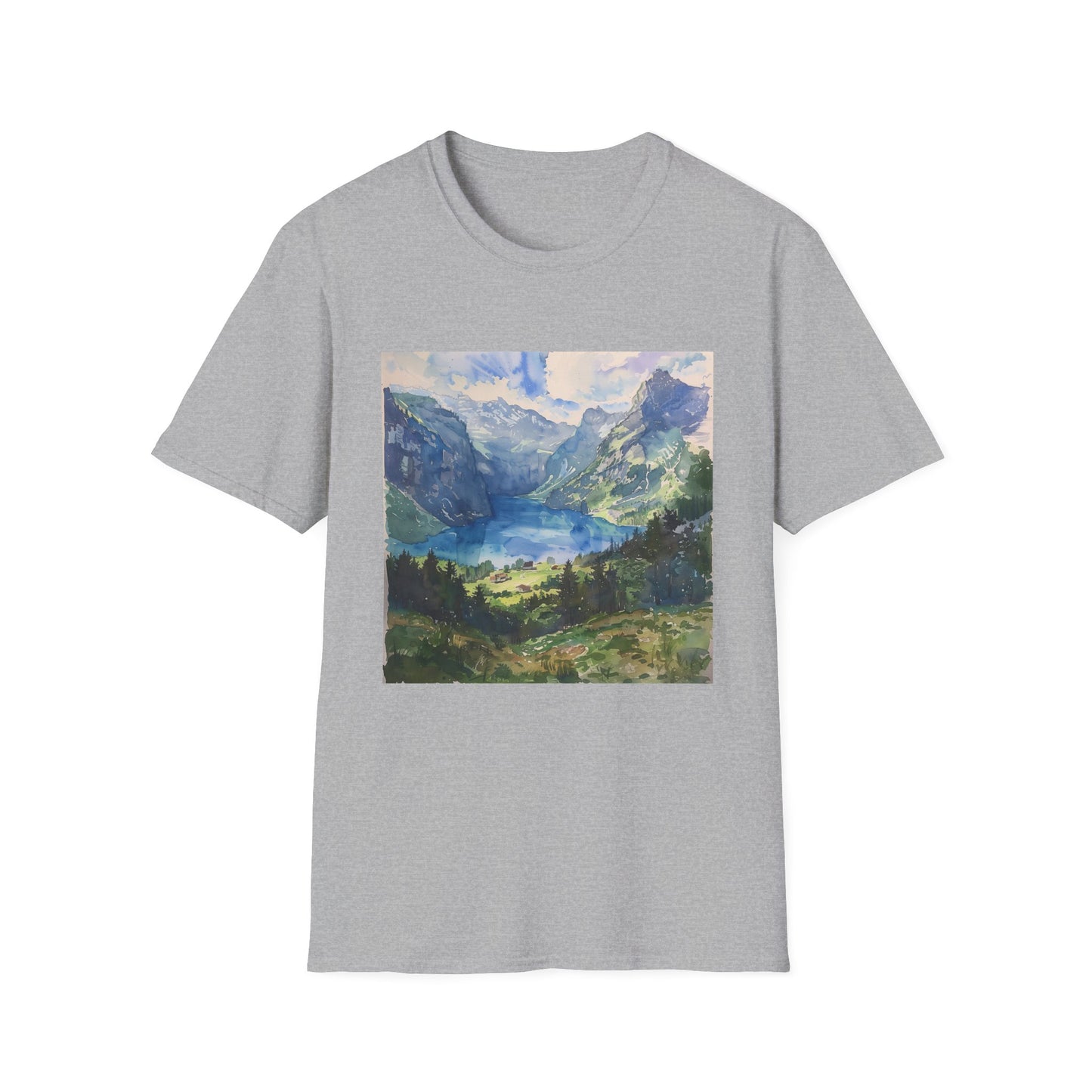 ## Majestic Peaks in Watercolor: The Swiss Alps T-shirt