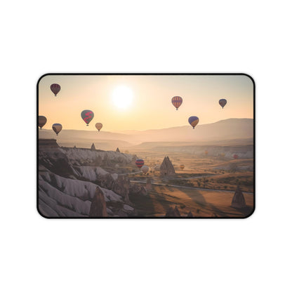 "Cappadocia hot air balloons desk mat - whimsical workspace accessory with vibrant print"