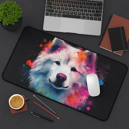 Adorable Samoyed Pup Desk Mat - Brighten Up Your Workspace with Playful Dog Design