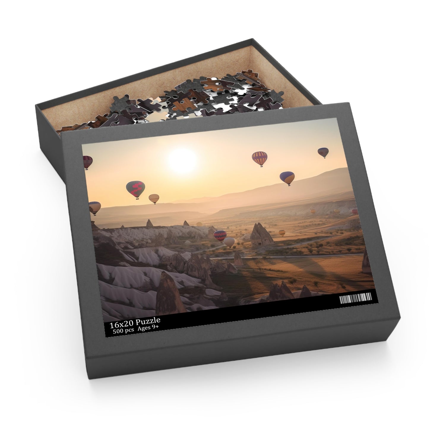 Cappadocia hot air balloon jigsaw puzzle with surreal landscape and vibrant colors.