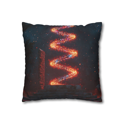 Data Helix Spinning above Stone Altar Double-Sided Square Cushion Cover