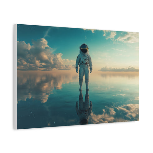 Astronaut Standing on a Mirror Ocean — Canvas Wall Art — Side Profile & Stretched Corner Detail