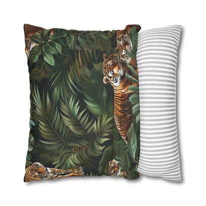 "Wild Tiger Jungle Safari Pillowcase - Seamless jungle pattern with majestic tigers, perfect for adventurous home decor"