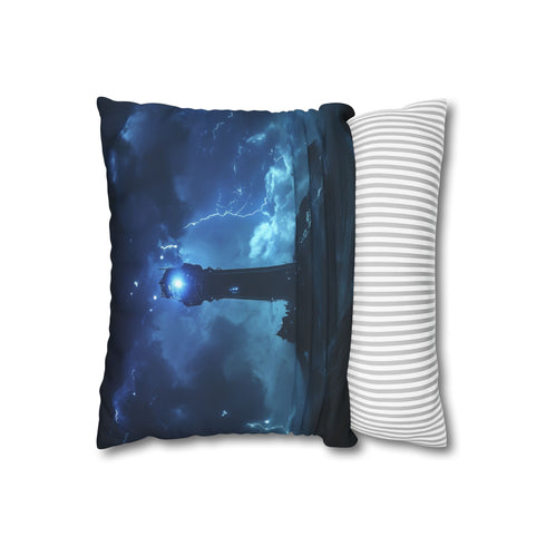 Radio Tower Channeling Lightning Storm — 40×40 Cushion Cover — Sofa & Living Room Lifestyle View