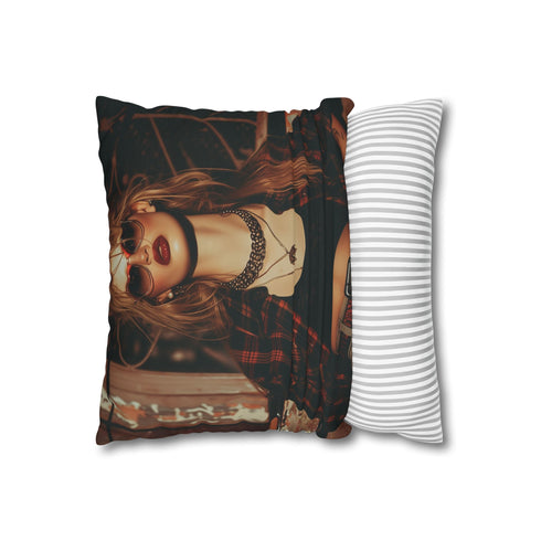 90s Retro Grunge Style Faux Suede Square Cushion Cover