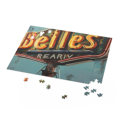 "Vintage Diner Sign Jigsaw Puzzle - Retro nostalgia for puzzle enthusiasts, brighten up your space with this vibrant classic sign design"