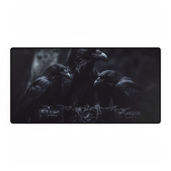 Gothic Throne with Ravens — XL & XXL Desk Mat — Full Top-Down Artwork View