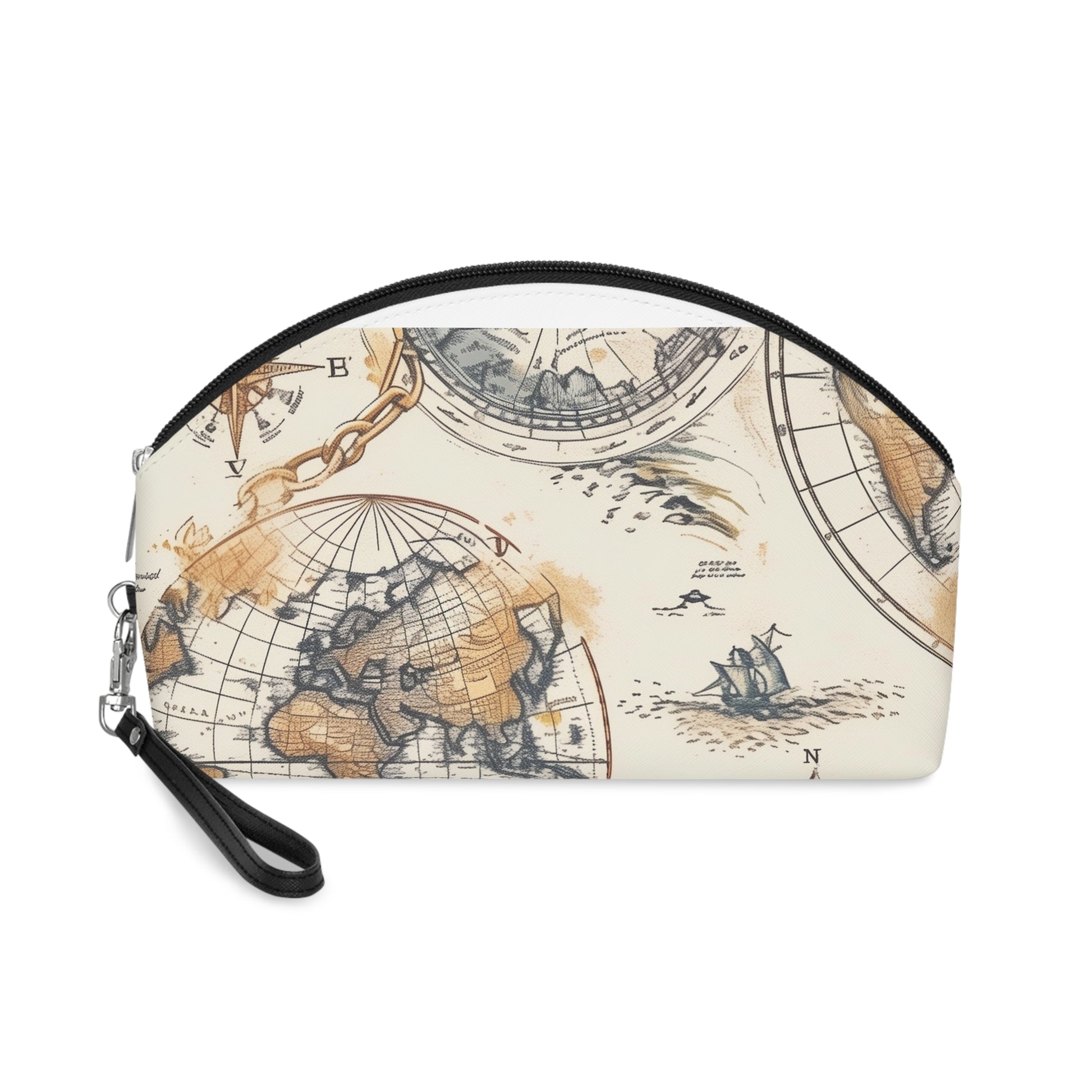 Travel-Inspired Vintage Maps Makeup Bag | Makeup Bag | Accessories, All Over Print, AOP, Cosmetics, Pouches, Sublimation, Travel Accessories, With zipper | Prints with Passion