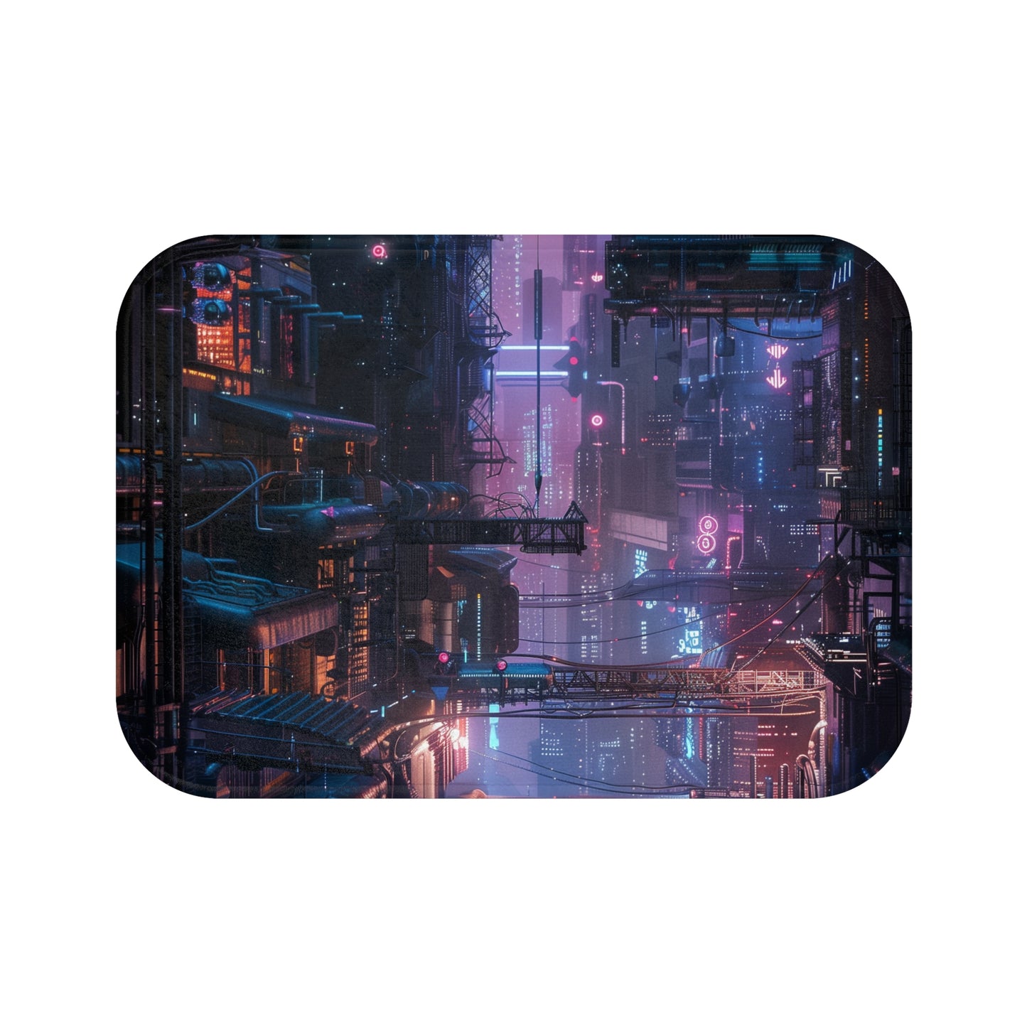 Cyberpunk City Lights Bath Mat