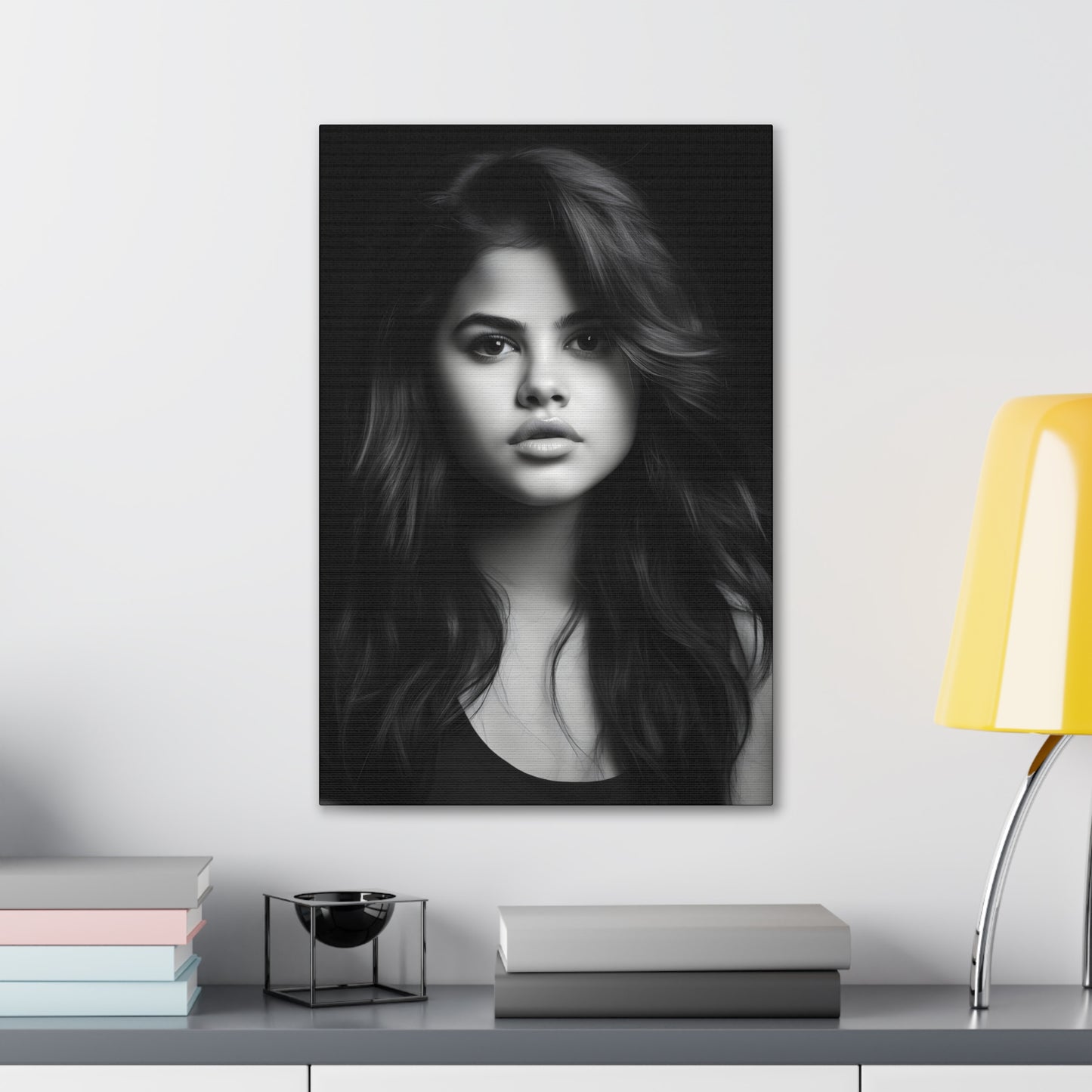 Selena Gomez Monochrome Elegance: Canvas Print