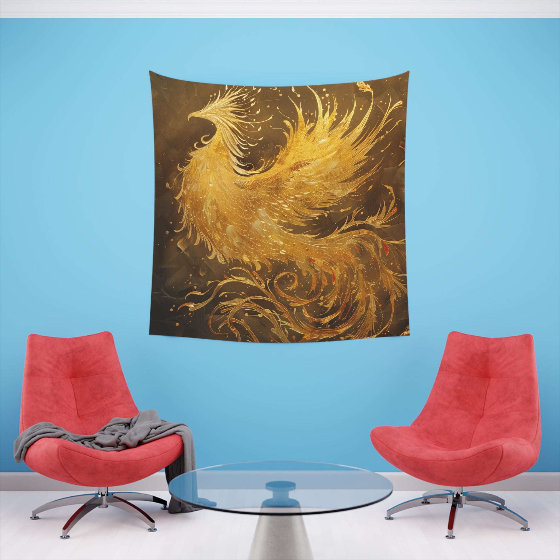 Phoenix Fire: A Tapestry of Rebirth | Wall Tapestry | All Over Print, AOP, Decor, Halloween, Home & Living, Home Decor, Indoor, Spring Essentials, Sublimation, Tapestry | Prints with Passion