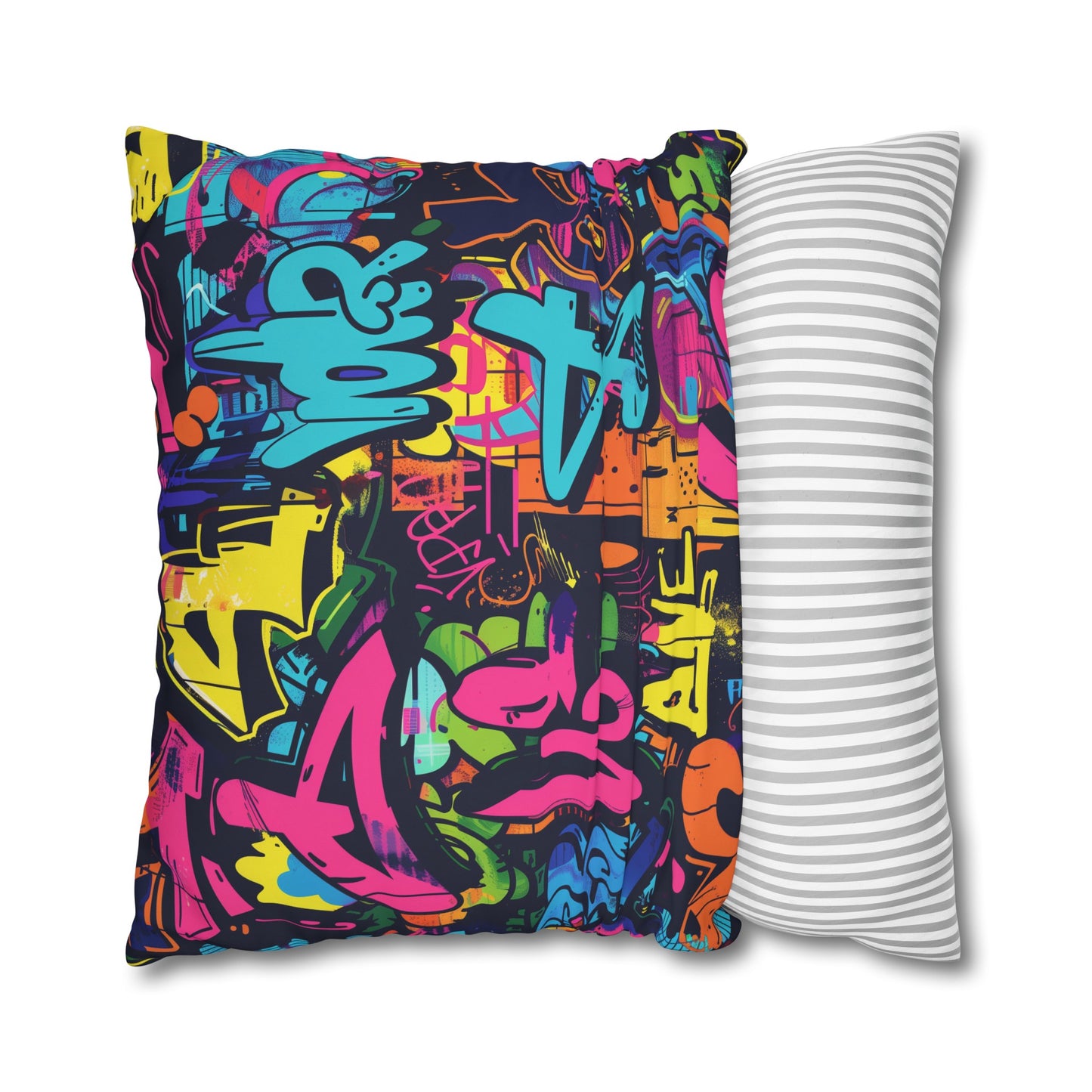 Neon Graffiti Pillow Case - Bold and vibrant urban graffiti design in bright neon colors for a pop of urban style in your bedroom decor