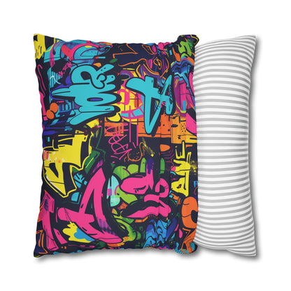 Neon Graffiti Pillow Case - Bold and vibrant urban graffiti design in bright neon colors for a pop of urban style in your bedroom decor