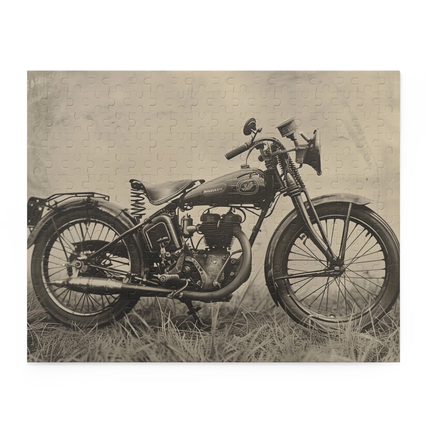 "Vintage motorcycle jigsaw puzzle with intricate details and vibrant colors"