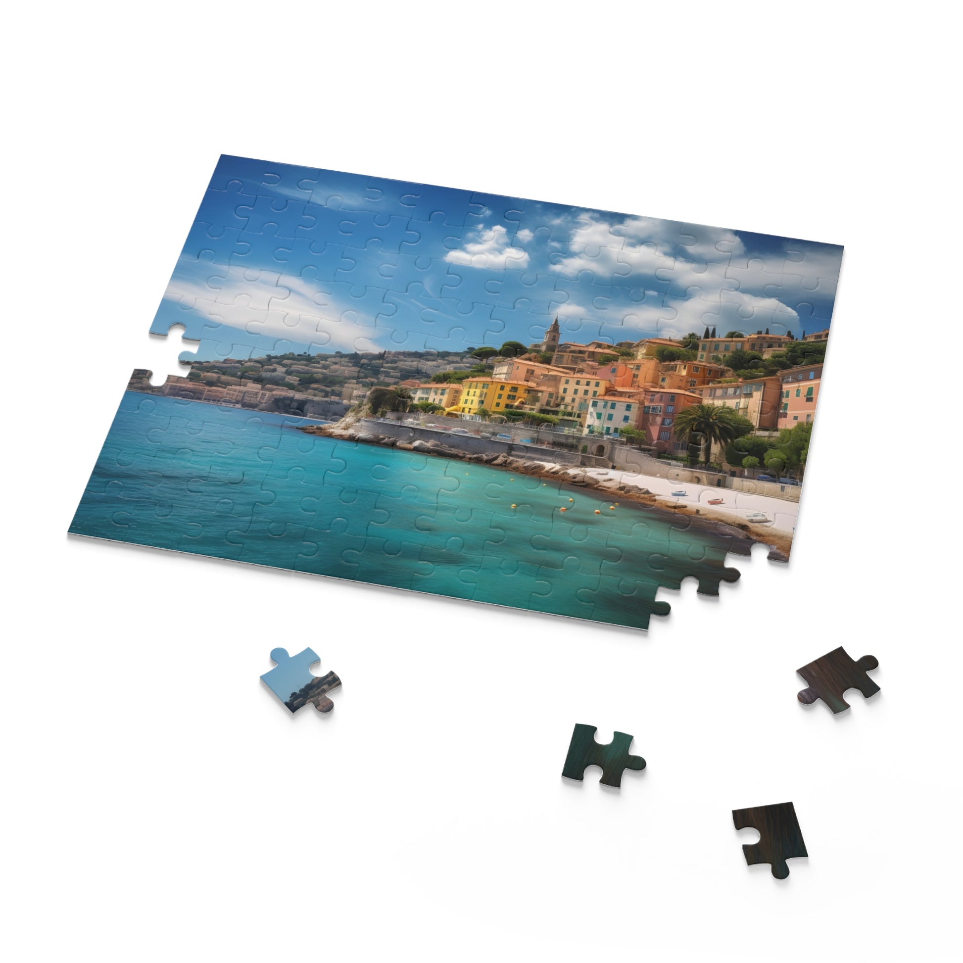 "French Riviera jigsaw puzzle with vibrant coastal images, perfect for travel lovers"