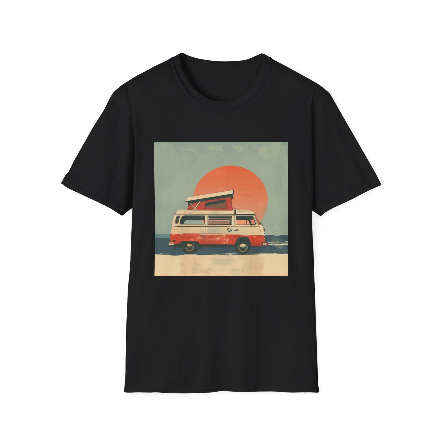 Chasing Horizons: Retro Camper Van at Sunset T-Shirt | T-Shirt | DTG, Men's Clothing, Regular fit, T-Shirts, Unisex, Women's Clothing | Prints with Passion