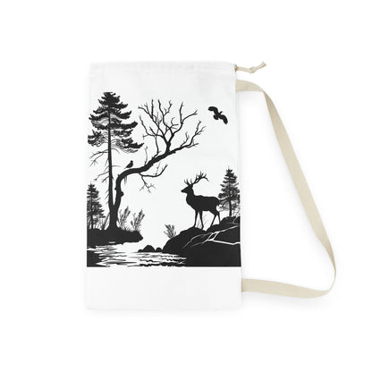 "Nature-inspired Wildlife Silhouette Laundry Bag for stylish laundry routine"