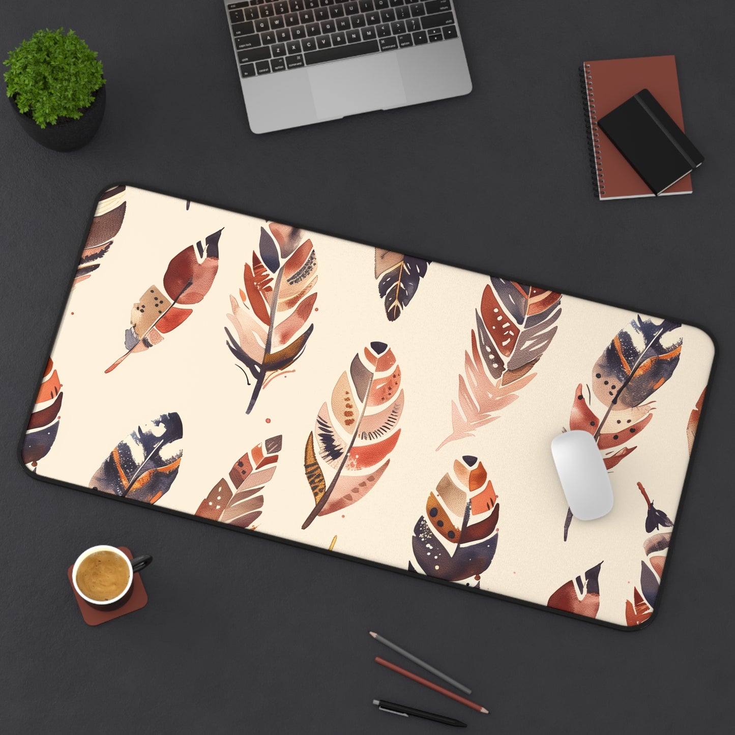 Boho Feathers Desk Mat | Desk Mat | Accessories, Back-to-School, Desk, Fall Bestsellers, Home & Living, Mouse pad, Mouse Pads, Mousepad, Seasonal Picks, Stationery, TikTok | Prints with Passion