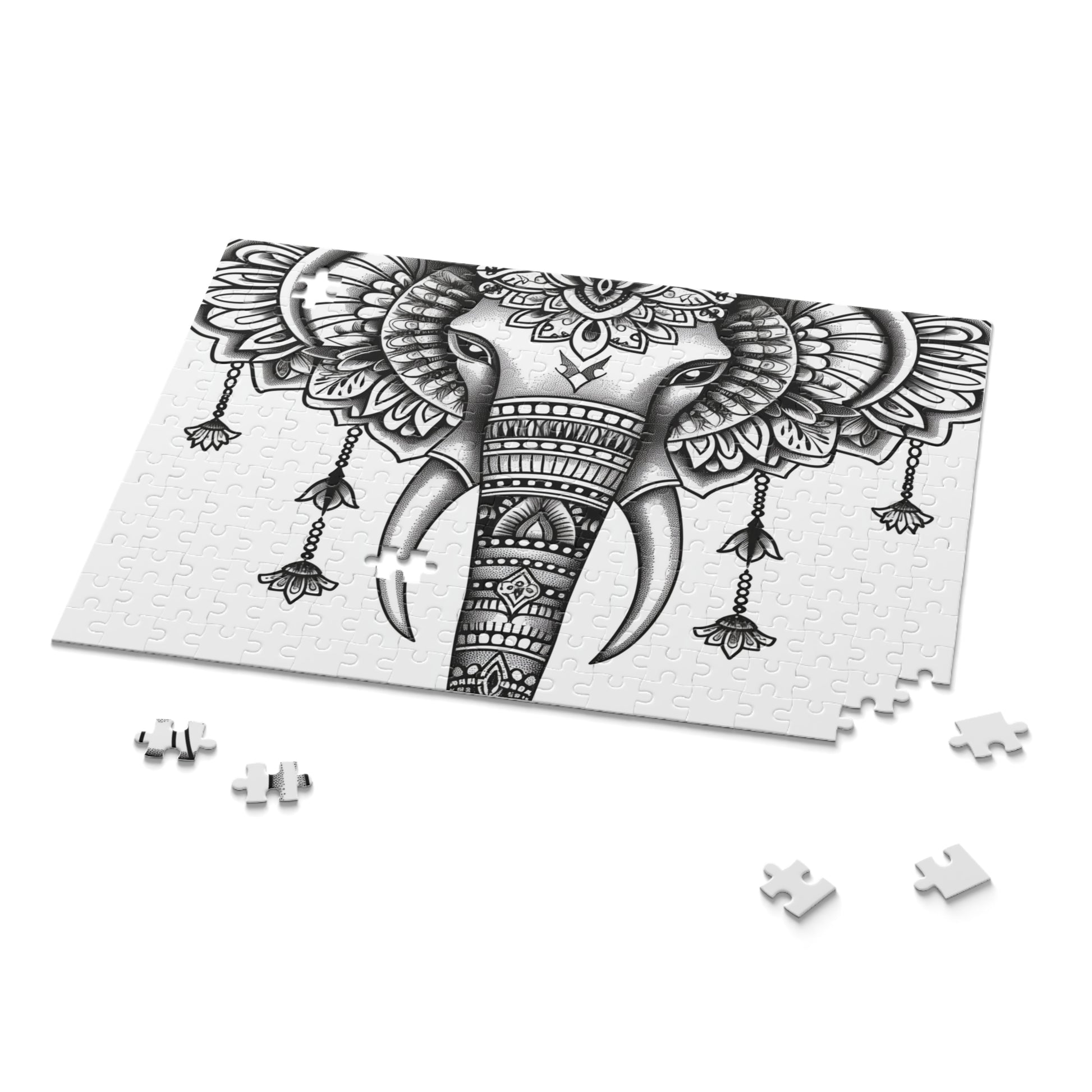 "Unwind with our Elegant Mandala Elephant Jigsaw Puzzle, intricate design for relaxation"