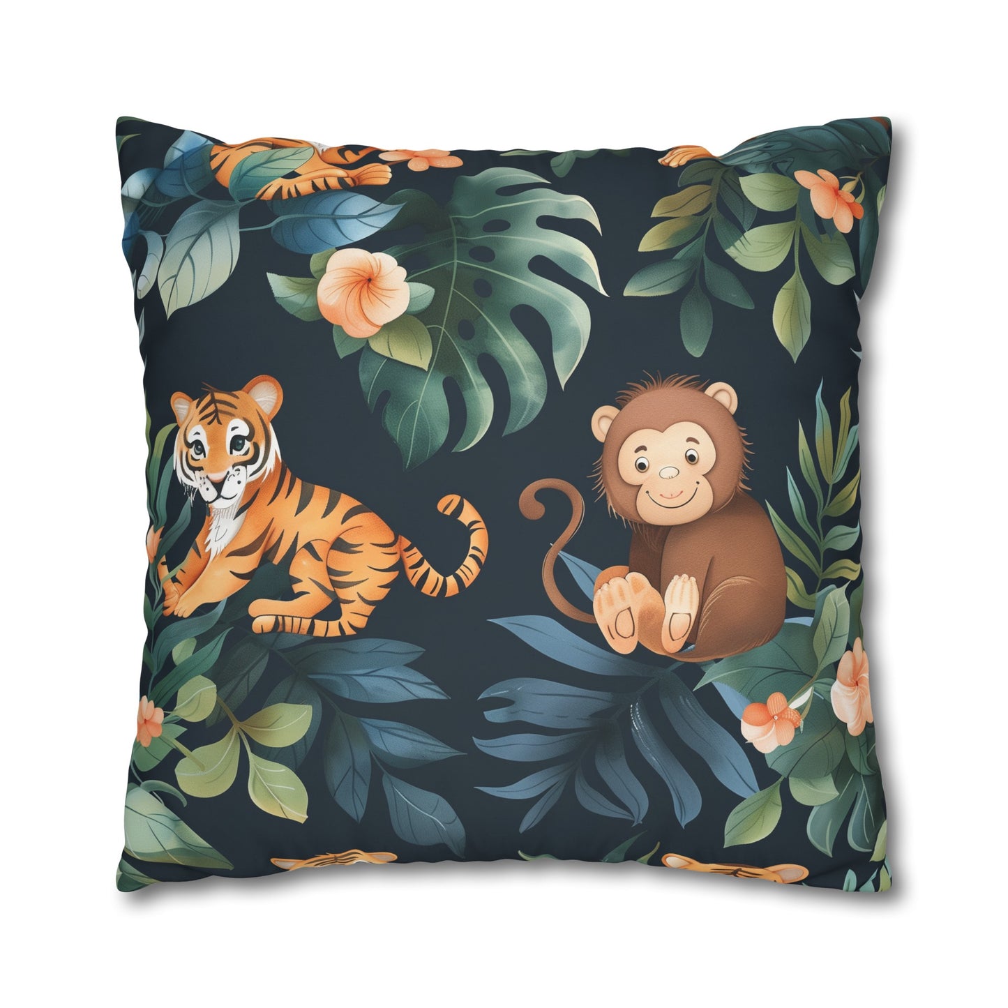 "Wild Tiger Jungle Pillow Case - Sleek design with fierce tigers in lush greenery for adventurous decor"