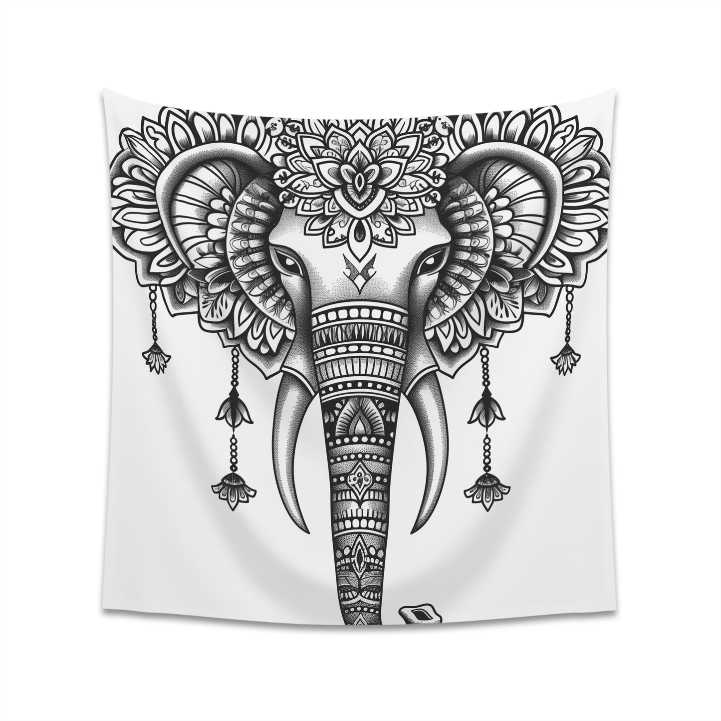 "Elephant Mandala Tapestry: Ornate Design Symbolizing Wisdom, Strength, and Fortune - Perfect Gift - High-Quality Material - All Seasons - 34" x 40" or 57" x 57""