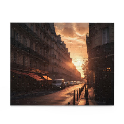 "Charming Paris Streets Sunset Jigsaw Puzzle - Piece Together Iconic Cityscape at Dusk"