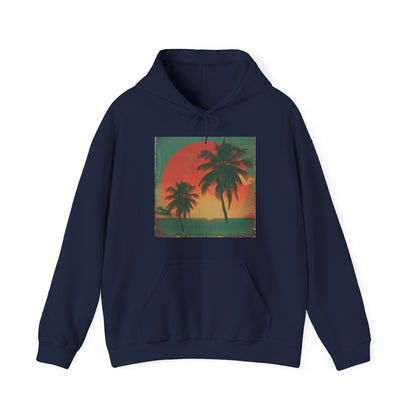 Sundrenched Paradise: Tropical Oasis Retro Sunset Hoodie