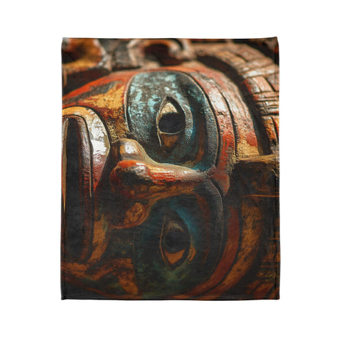 Ancient Mask Radiating Cosmic Energy Plush Fleece Throw Blanket