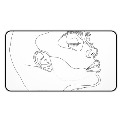 "Minimalist face line art desk mat for modern office decor"