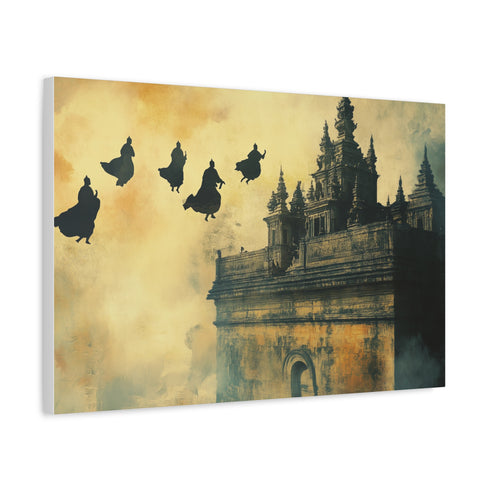 Sky Temple with Flying Monks — Canvas Wall Art — Side Profile & Stretched Corner Detail