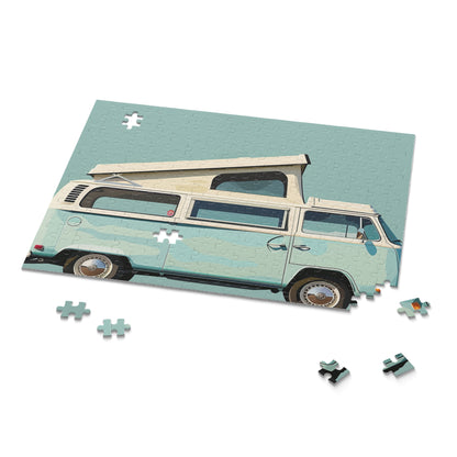 "Colorful Retro Camper Van Jigsaw Puzzle for nostalgic road trip memories"