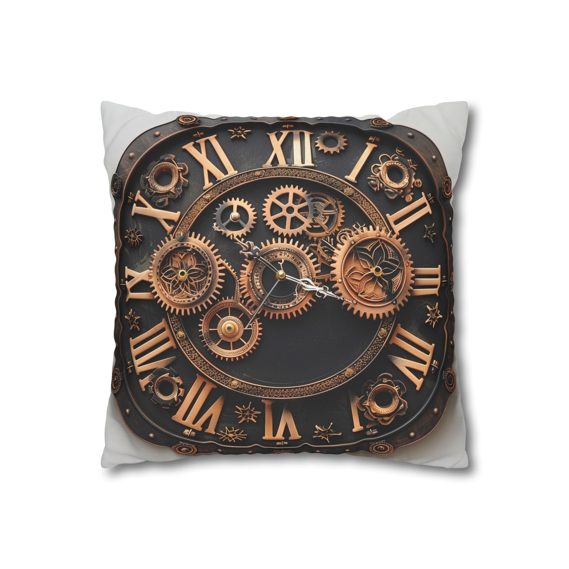 "Steampunk Timepiece Pillowcase - Victorian futurism design with exposed gears, perfect for all seasons"